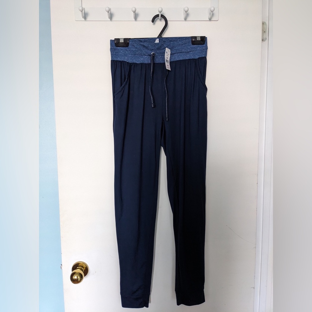 Blue pyjama pants with Elastic Waistband and Straight Leg